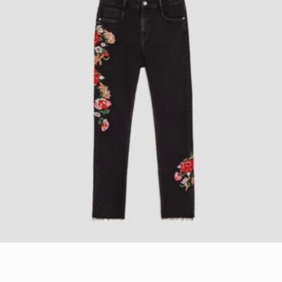 Zara black womens  embroidery black crop ankle  jean size 4 - Picture 14 of 16